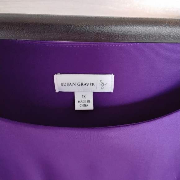 Susan Graver Woman 1X Vibrant Purple Tiered Ruffle Blouse - Picture 4 of 7